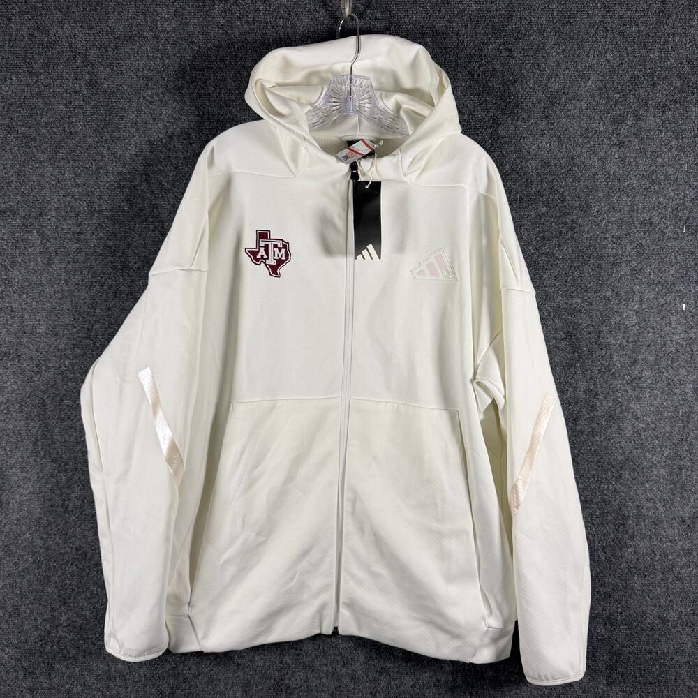 Adidas Texas A&M Aggies ZNE Full Zip Long Sleeve Hoodie Mens XL White KR0009 NWT